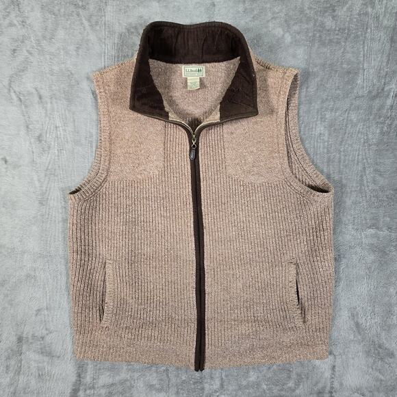 LL Bean Men’s Vest Waterfowl Full-Zip Sweater Large Lambs Wool Hunting 245457 - Picture 1 of 12